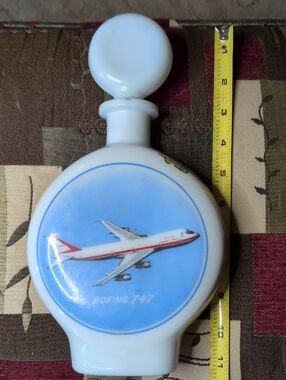1969Boeing 747 Milk Glass Decanter - White & Blue